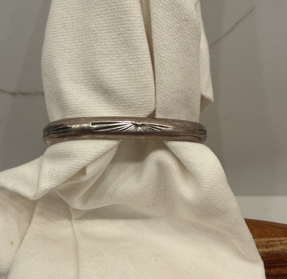 Vintage Sterling Silver 925 Cuff Bracelet Hand Stamped Sunburst 37g Tribal